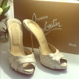 Vintage Christian Louboutin silk satin ivory heels
